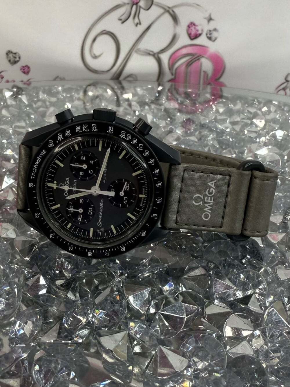 Omega swatch mission to mercury moon Black Dial Chronograph Grey Strap